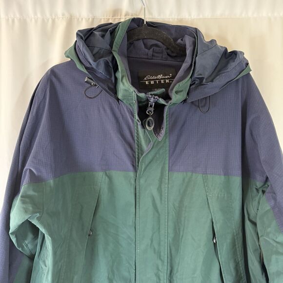 Eddie Bauer EBTEK Jacket Men's Medium Green Gore-Tex Full Zip Snap Packable Hood - Picture 2 of 14